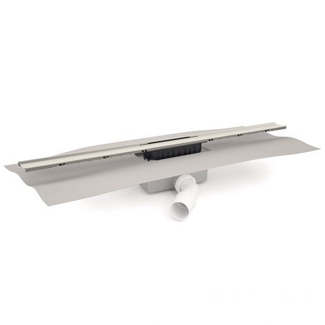 Canaleta Linnum de ancho 40 mm para plato de ducha de obra. Salida FRONTAL ORIENTABLE 40/50M. Sifón 50 mm. Con lámina geotextil fijada