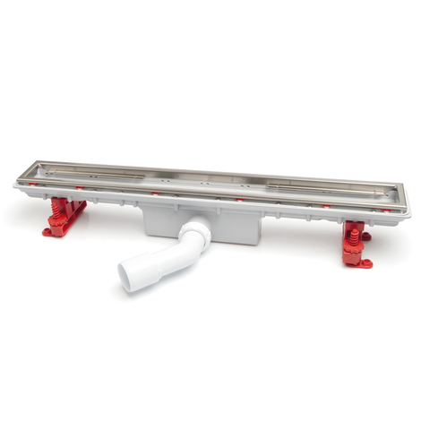 Canaleta Linnum para plato de ducha de obra. SIN REJILLA. Salida orientable. Sifón 50 mm. Ancho 50 mm. CERCO VISIBLE