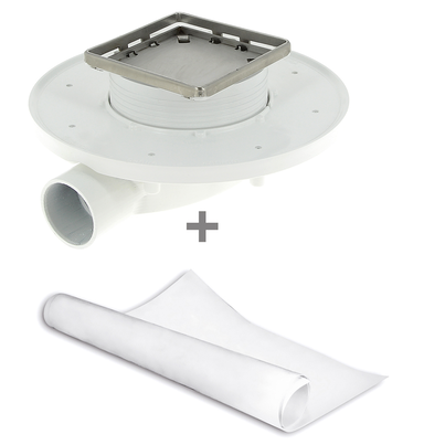 <b>MAGNETECH</B> Sumidero compacto para plato de ducha obra. Marco rellenable. Con lámina impermeabilizante de tela geotextil 2x1.5m.  