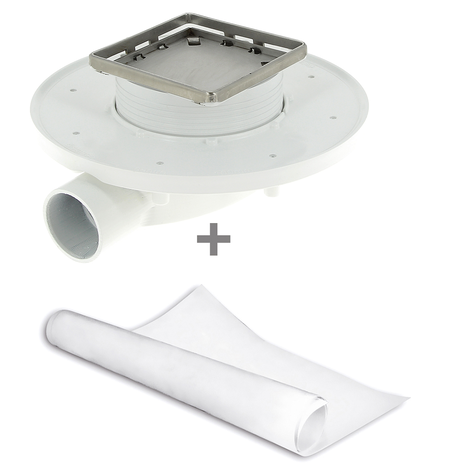 MAGNETECH Sumidero compacto para plato de ducha obra. Marco rellenable. Con lámina impermeabilizante de tela geotextil 2x1.5m.