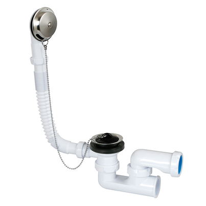 Desagüe bañera sifonico flexible autolimpiante, salida horizontal con tuerca Ø40
