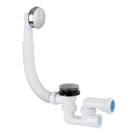 Desagüe bañera sifonico flexible autolimpiante, salida horizontal con tuerca Ø40