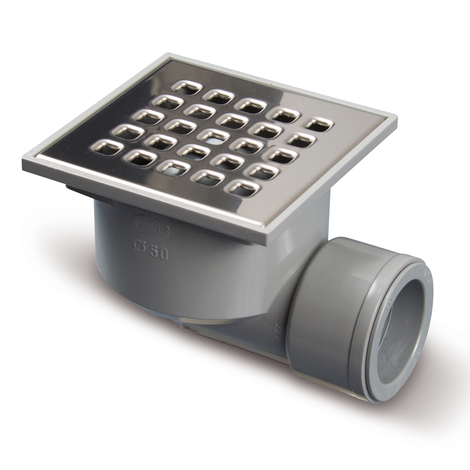 Sumidero sifónico, salida horizontal hembra encolar. Rejilla acero inox