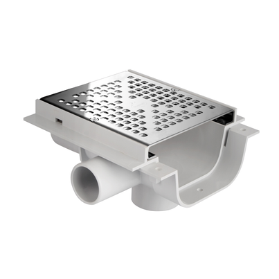 Canaleta peatonal con rejilla ac.inox y salidas pretroqueladas, altura reducida 64 mm, ancho 130