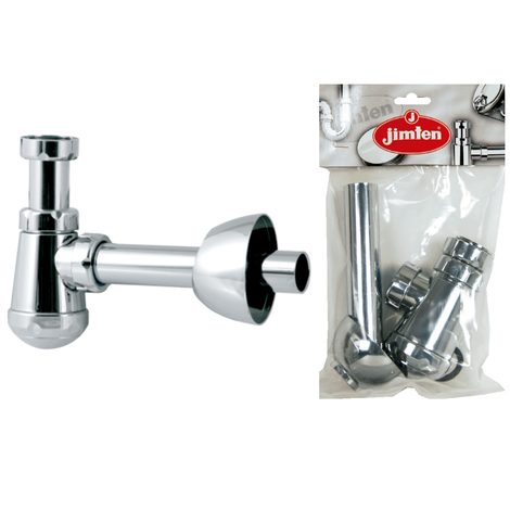 Sifón botella extensible con racor, salida horizontal con alargadera 180 mm y plafón embellecedor