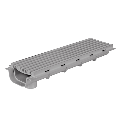 Canaleta transitable con salida vertical pretroquelada Ø50 M, altura reducida 64 mm, ancho 130