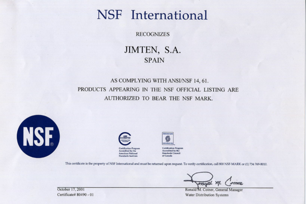 NSF USO ALIMENTARIO VALVULAS ESFERA