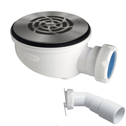 Válvula sifónica para plato ducha altura reducida con rejilla.  Sifón 30 mm. Salida orientable