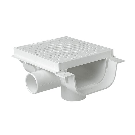 Canaleta peatonal con rejilla y salidas pretroqueladas, altura reducida 64 mm, ancho 130 Canaleta peatonal con rejilla y salidas pretroqueladas, altura reducida 64 mm, ancho 130