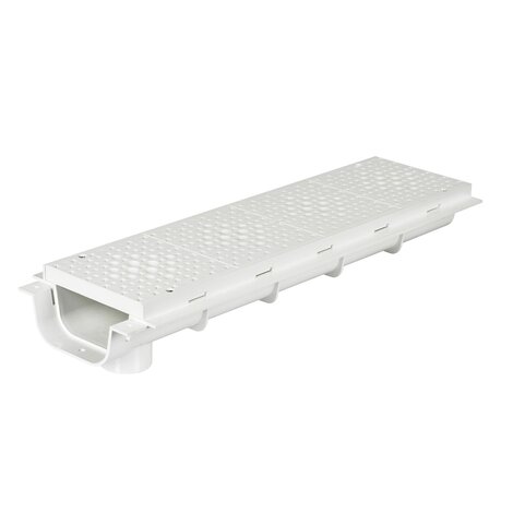 Canaleta peatonal con salida vertical pretroquelada Ø50 M, altura reducida 64 mm, ancho 130 Canaleta peatonal con salida vertical pretroquelada Ø50 M, altura reducida 64 mm, ancho 130