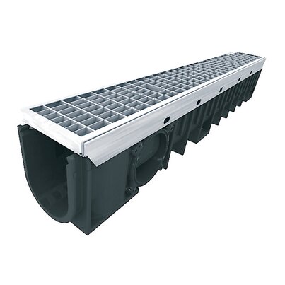 Canaleta reforzada con protección de acero galvanizado con 1 rejilla enrejada de acero galvanizado. Altura 170, clase B-125