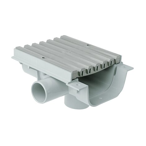 Canaleta transitable con rejilla y salidas pretroqueladas, altura reducida 64 mm, ancho 130 Canaleta transitable con rejilla y salidas pretroqueladas, altura reducida 64 mm, ancho 130
