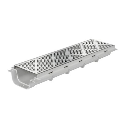 Canaleta peatonal con rejilla ac. inox, altura reducida 64 mm, ancho 130