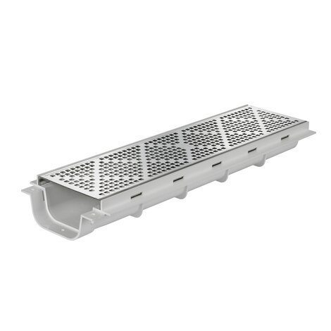 Canaleta peatonal con rejilla ac. inox, altura reducida 64 mm, ancho 130 Canaleta peatonal con rejilla ac. inox, altura reducida 64 mm, ancho 130