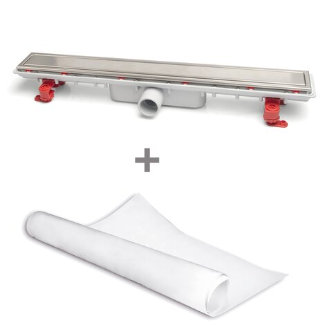 Canaleta Linnum con rejilla para plato de ducha de obra. Altura reducida. Sifón 30 mm. Ancho 50 mm. Salida encolar. Rejilla Soft. CERCO VISIBLE y lámina impermeabilizante Canaleta Linnum con rejilla para plato de ducha de obra. Altura reducida. Sifón 30 mm. Ancho 50 mm. Salida encolar. Rejilla Soft. CERCO VISIBLE y lámina impermeabilizante