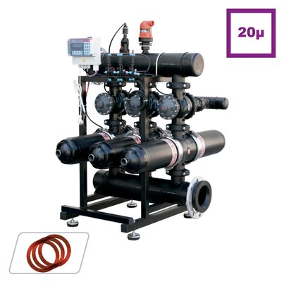 Batería de filtros automáticos doble cuerpo 3” 25 micras. <b>Configuración horizontal</b>
