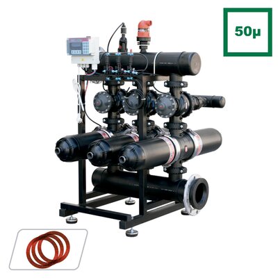 Batería de filtros automáticos doble cuerpo 3” 50 micras. <b>Configuración horizontal</b>
