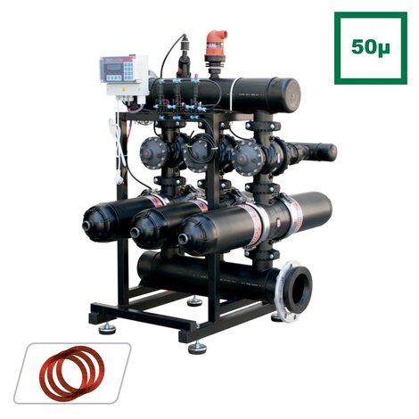 Batería de filtros automáticos doble cuerpo 3” 50 micras. Configuración horizontal Batería de filtros automáticos doble cuerpo 3” 50 micras. Configuración horizontal