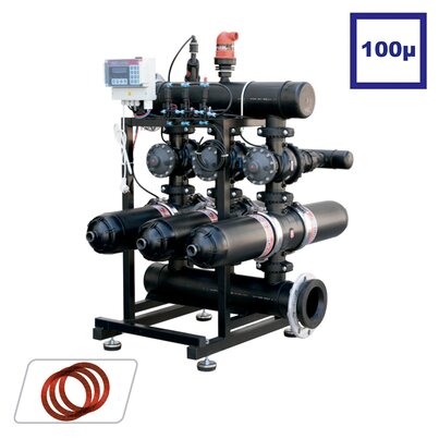 Batería de filtros automáticos doble cuerpo 3” 100 micras. <b>Configuración horizontal</b>