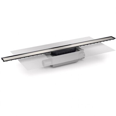 Canaleta Linnum de ancho 40 mm para plato de ducha de obra. Salida lateral encolar 40H/50M. Sifón 30 mm.Embellecedor acero inoxidable. Con lámina geotextil fijada