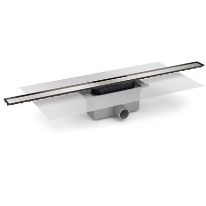 Canaleta Linnum de ancho 40 mm para plato de ducha de obra. Salida FRONTAL encolar 40H/50M. Sifón 50 mm. Con lámina geotextil fijada