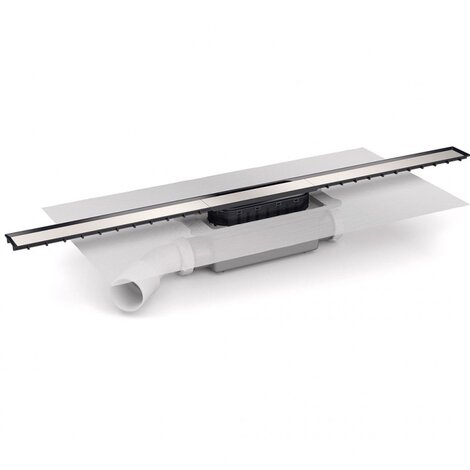 Canaleta Linnum de ancho 40 mm para plato de ducha de obra. Salida LATERAL ORIENTABLE 40H/50M. Sifón 30 mm. Con lámina geotextil fijada Canaleta Linnum de ancho 40 mm para plato de ducha de obra. Salida LATERAL ORIENTABLE 40H/50M. Sifón 30 mm. Con lámina geotextil fijada