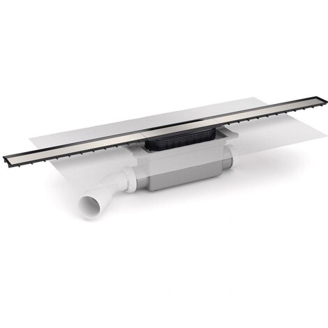 Canaleta Linnum de ancho 40 mm para plato de ducha de obra. Salida LATERAL ORIENTABLE 40H/50M. Sifón 50 mm. Con lámina geotextil fijada Canaleta Linnum de ancho 40 mm para plato de ducha de obra. Salida LATERAL ORIENTABLE 40H/50M. Sifón 50 mm. Con lámina geotextil fijada