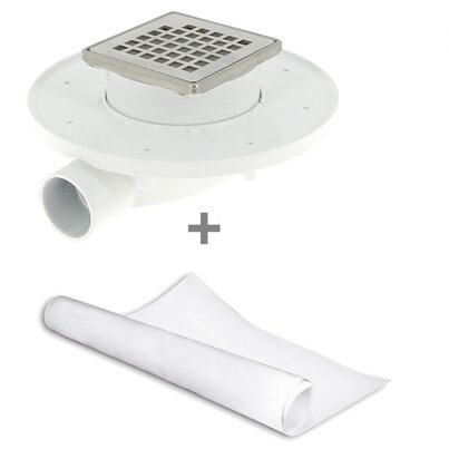 <b>MAGNETECH</B> Sumidero compacto para plato de ducha obra. Rejilla 100 mm. Con lámina impermeabilizante de tela geotextil 2x1,5 m
