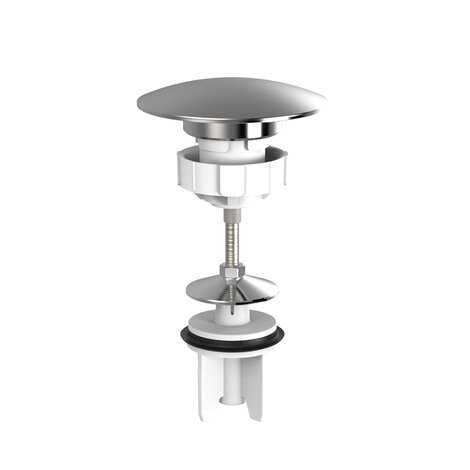 Tapón cromado con mecanismo de apertura push para kit de desagüe con rebosadero INEO FLUX.
