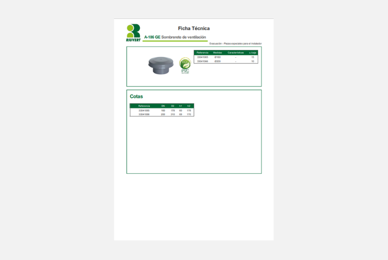 Ficha Técnica A-106 GE Sombrerete de ventilación