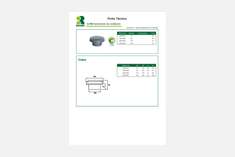 Ficha Técnica A-106 Sombrerete de ventilación