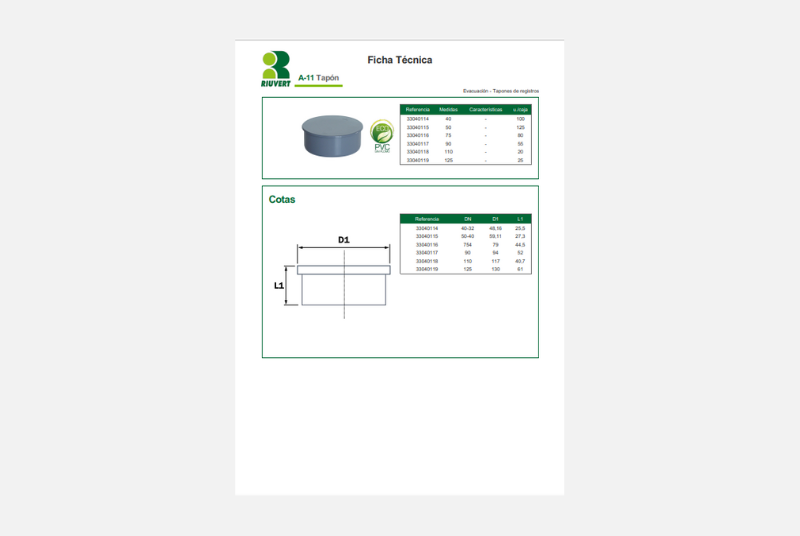 Ficha Técnica A-11 Tapón