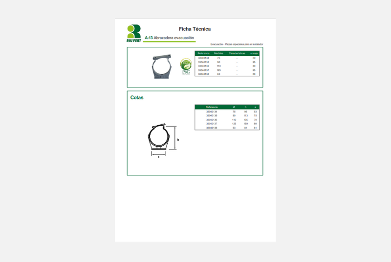 Ficha Técnica A-13 Abrazadera evacuación