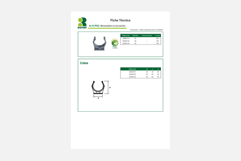 Ficha Técnica A-13 PVC Abrazadera evacuación