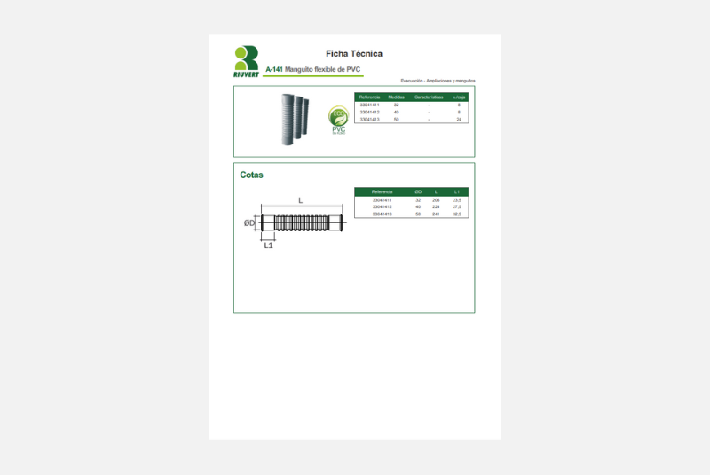 Ficha Técnica A-141 Manguito flexible de PVC