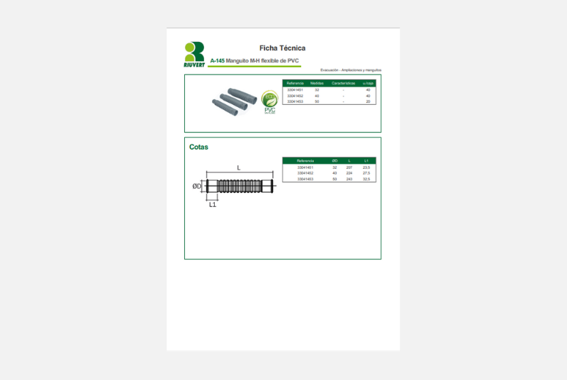 Ficha Técnica A-145 Manguito M-H flexible de PVC