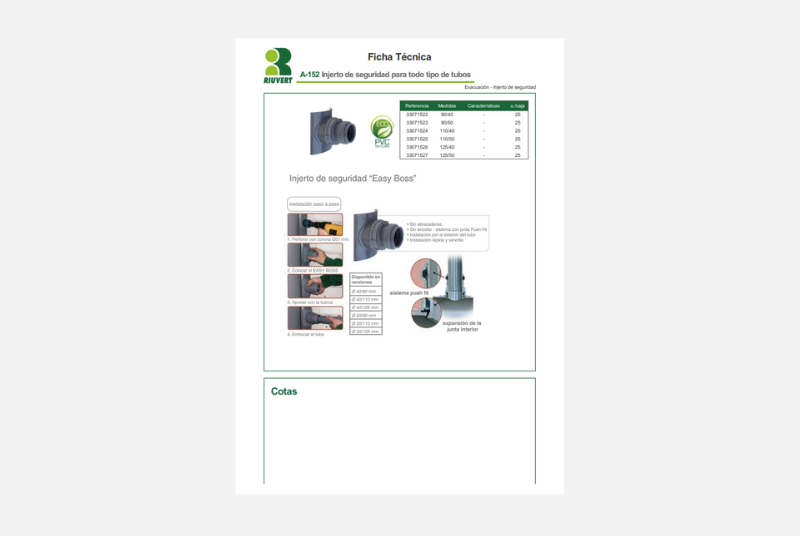 Ficha Técnica A-152 Injerto de seguridad para todo tipo de tubos