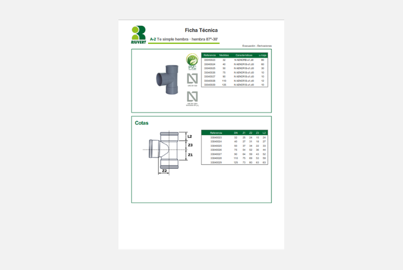 Ficha Técnica A-2 Te simple hembra · hembra 87º-30'