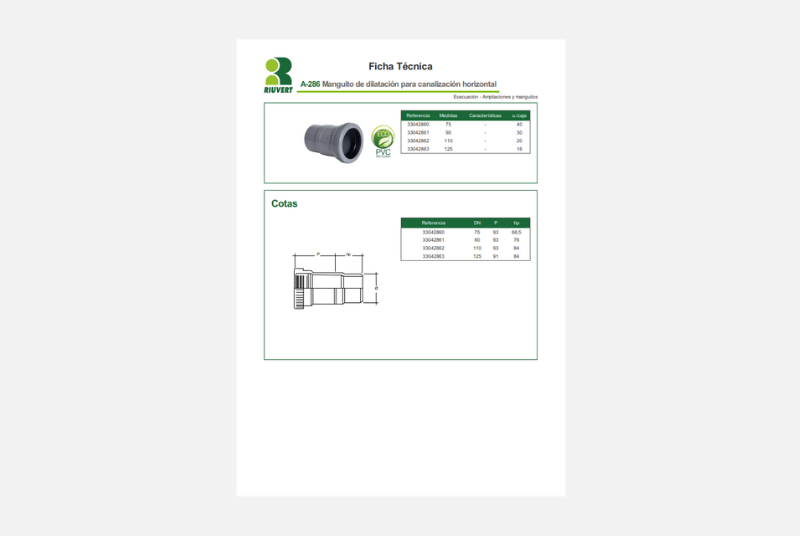Ficha Técnica A-286 Manguito de dilatación para canalización horizontal