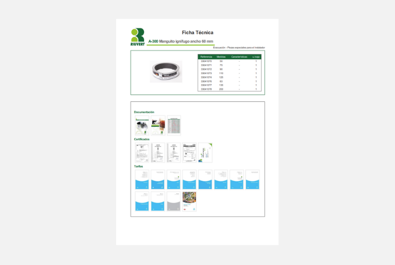 Ficha Técnica A-300 Manguito ignífugo ancho 60 mm
