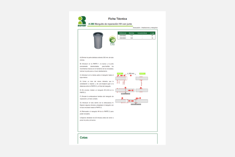 Ficha Técnica A-386 Manguito de reparación HH con junta