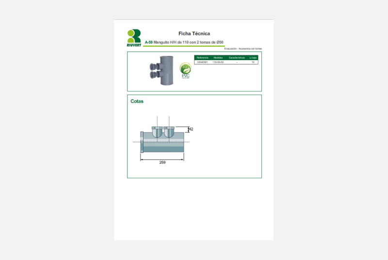 Ficha Técnica A-59 Manguito H/H de 110 con 2 tomas de Ø50