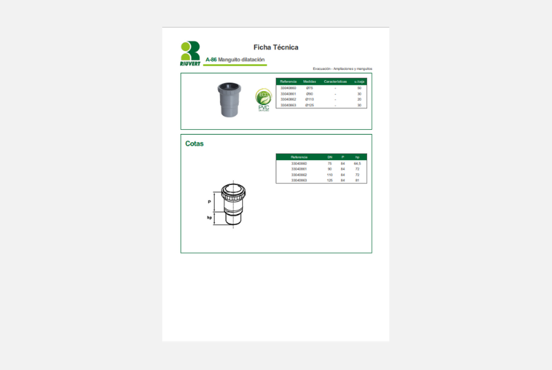 Ficha Técnica A-86 Manguito dilatación