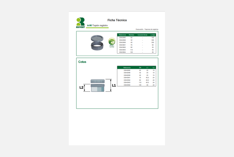 Ficha Técnica A-90 Tapón registro