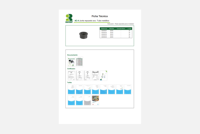 Ficha Técnica AC-4 Junta repuesto acc. Tubo metálico