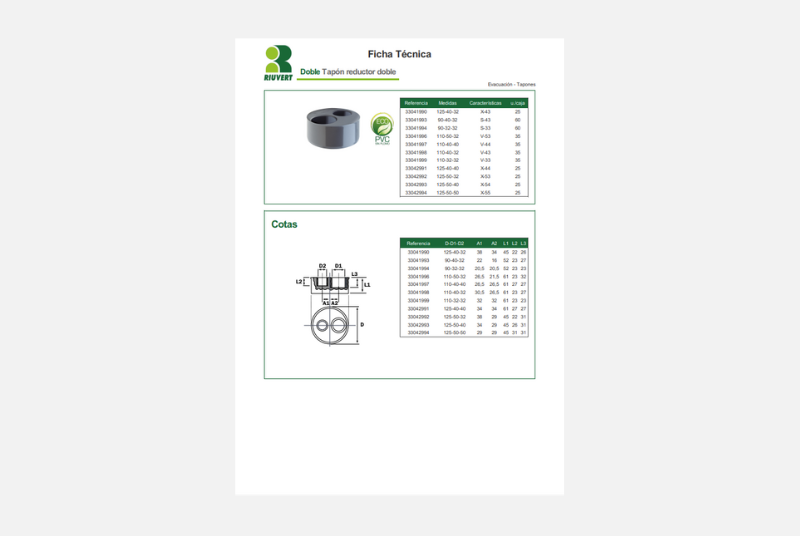 Ficha Técnica Doble Tapón reductor doble