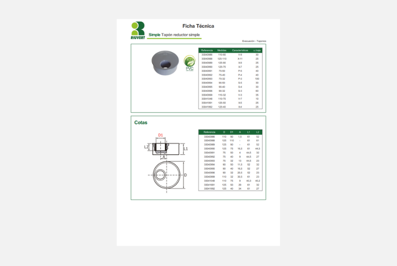 Ficha Técnica Simple Tapón reductor simple