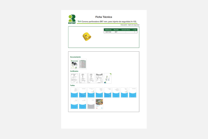 Ficha Técnica TI-1 Corona perforadora Ø67 mm. para injerto de seguridad A-152