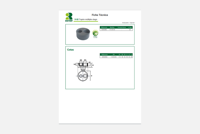 Ficha Técnica X-52 Tapón múltiple ciego