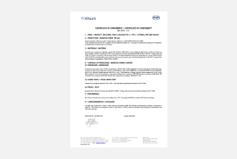 Certificado Accesorios Válvulas Tubo PVC-C